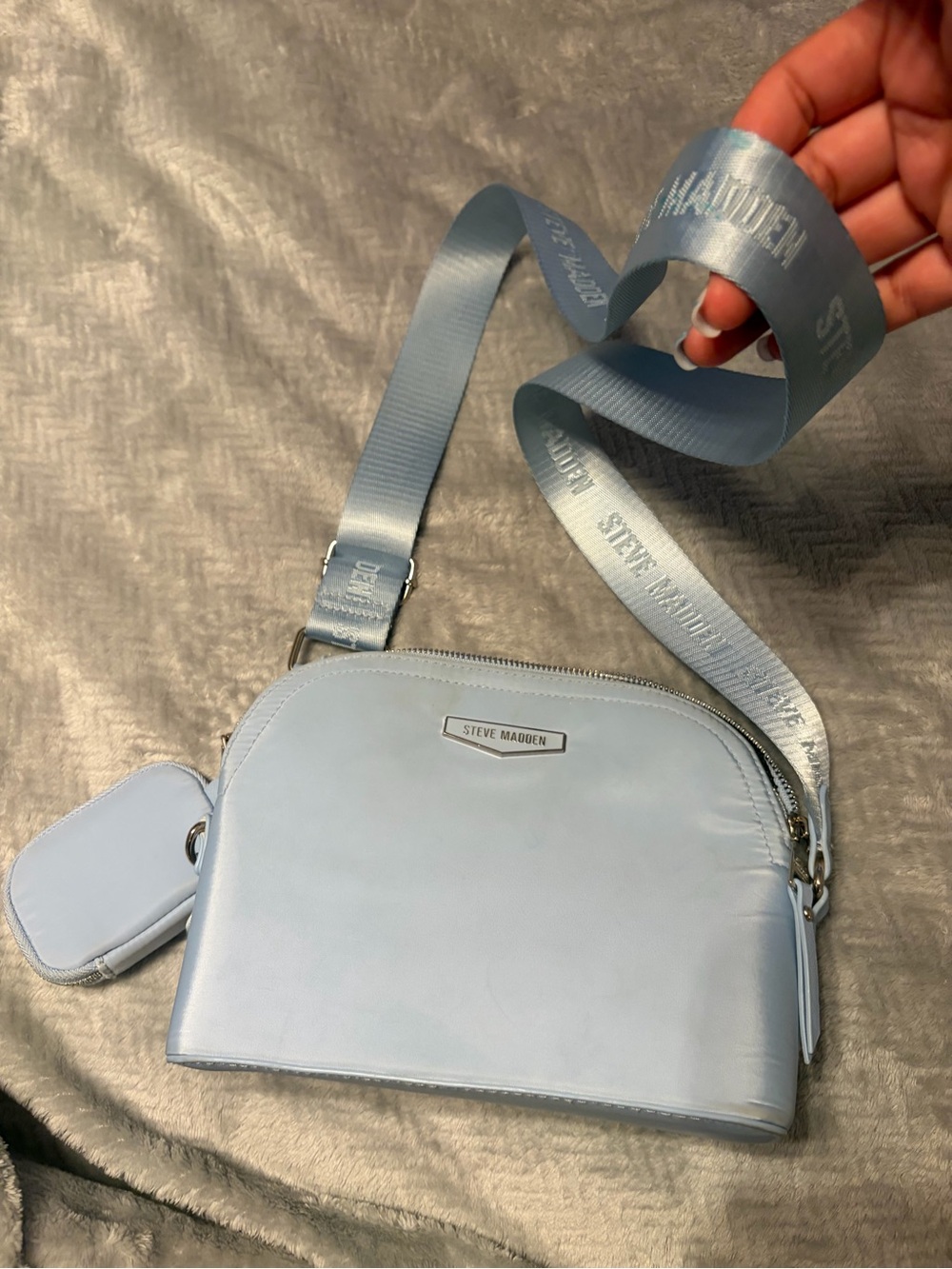 Steve Madden Baby Blue Crossbody Bag with Branded Strap